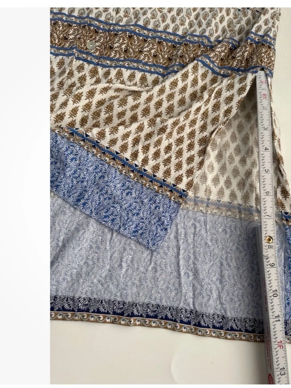 J. Jill Blue and Cream Patterned Long-Sleeve Blouse